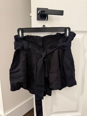 L'AGENCE Black High-Waist Paperbag Tie Shorts